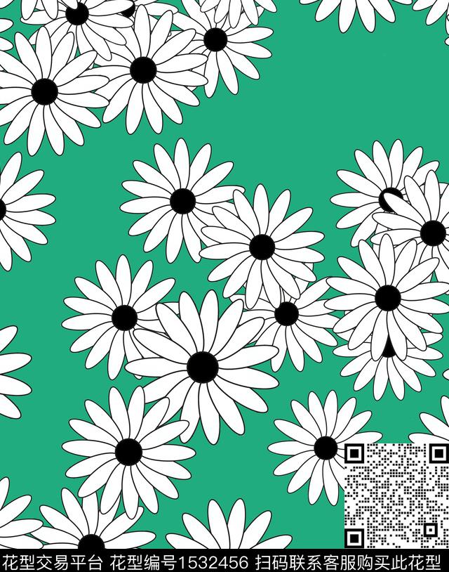 花卉简约绿色底传统印花华亿平台下载（图片编号: 1532456） - 瓦栏（Walan）
