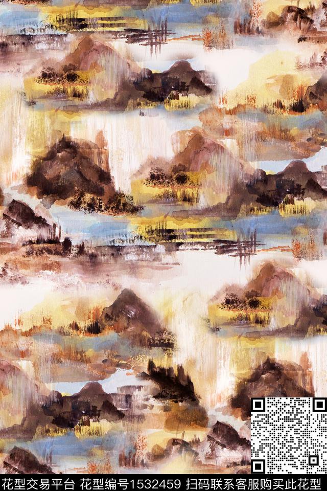 抽象水彩花卉数码印花华亿平台下载（图片编号: 1532459） - 瓦栏（Walan）