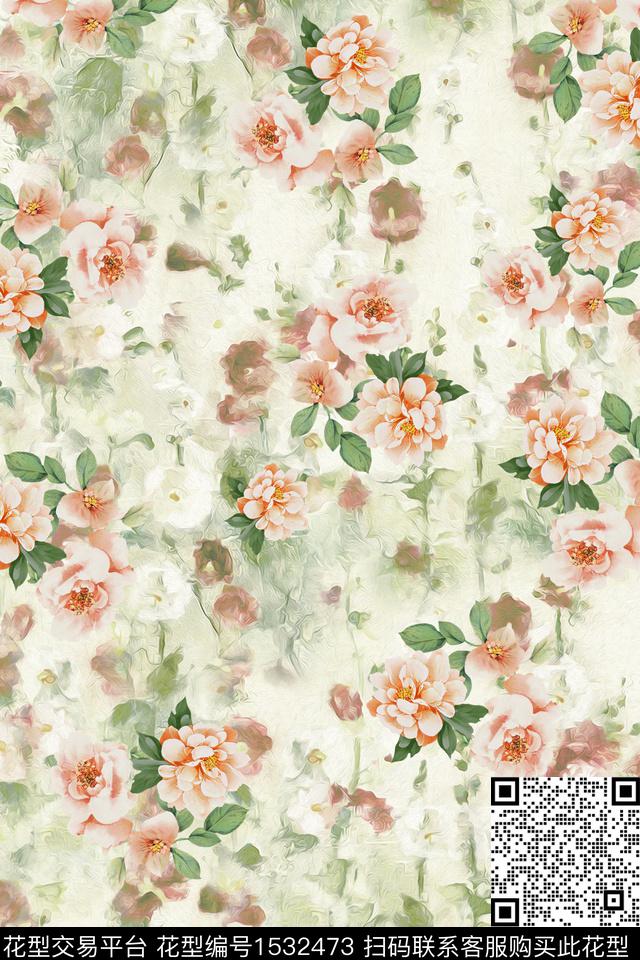 女装水彩花卉数码印花华亿平台下载（图片编号: 1532473） - 瓦栏（Walan）