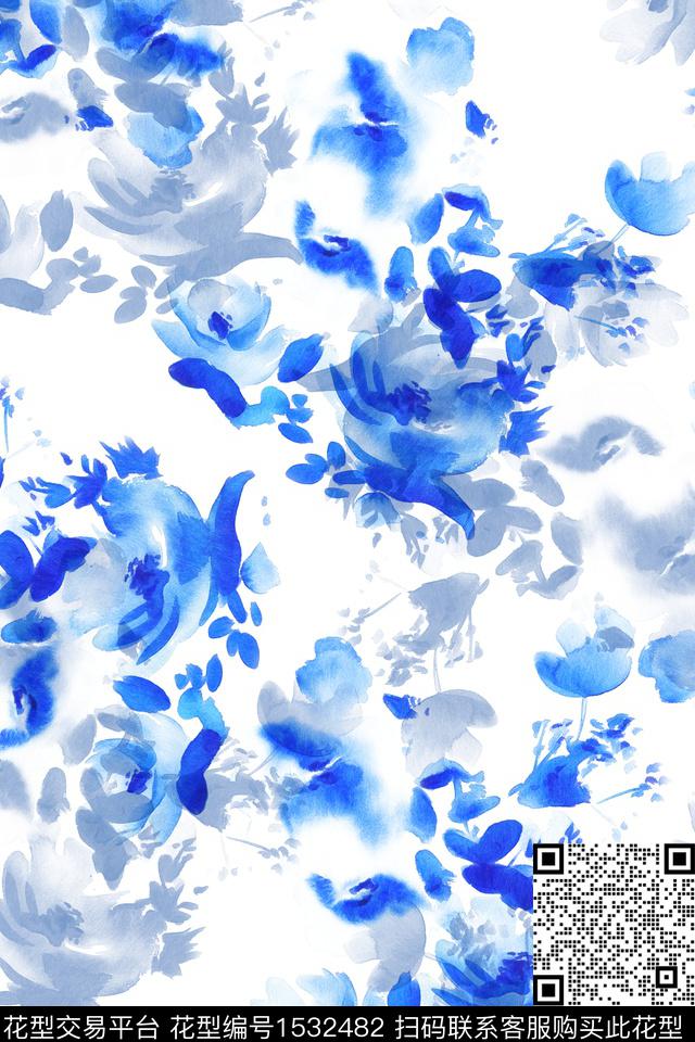 水彩春夏华亿平台水彩花卉数码印花华亿平台下载（图片编号: 1532482） - 瓦栏（Walan）