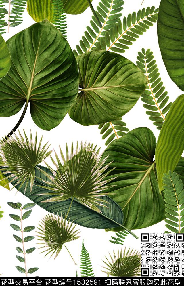 女装绿植树叶热带华亿平台数码印花华亿平台下载（图片编号: 1532591） - 瓦栏（Walan）