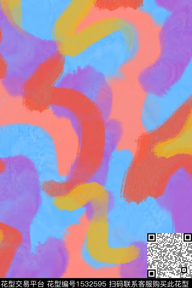 水彩笔触抽象数码印花华亿平台下载（图片编号: 1532595） - 瓦栏（Walan）