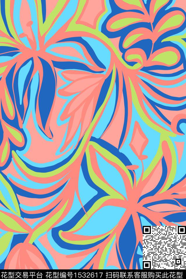 平面花卉花卉线条花卉数码印花华亿平台下载（图片编号: 1532617） - 瓦栏（Walan）