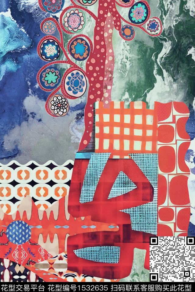 时尚抽象几何数码印花华亿平台下载（图片编号: 1532635） - 瓦栏（Walan）