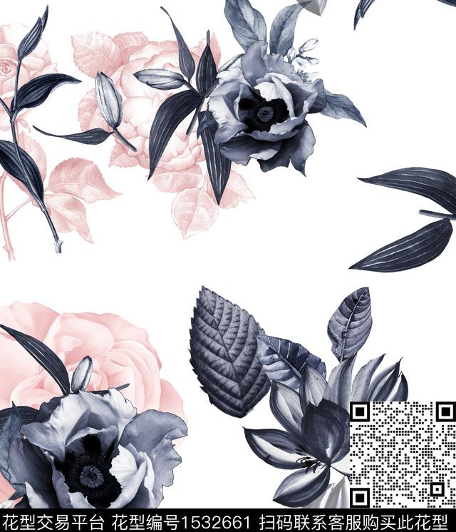 花卉大花简约数码印花华亿平台下载（图片编号: 1532661） - 瓦栏（Walan）