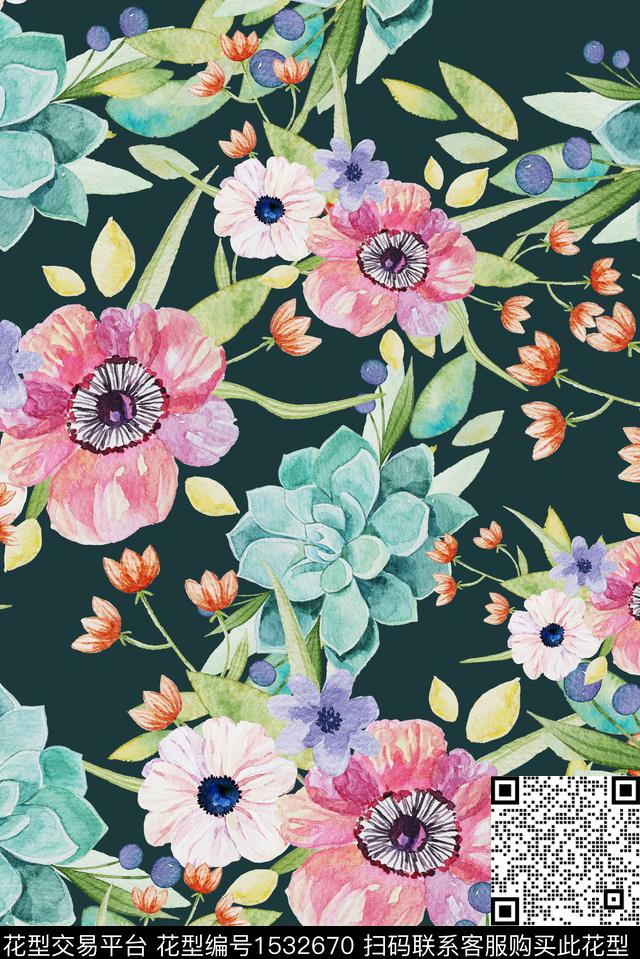 花卉绿植树叶多肉数码印花华亿平台下载（图片编号: 1532670） - 瓦栏（Walan）