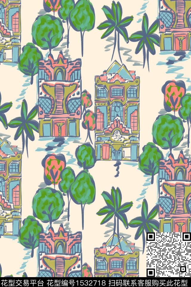 建筑风景景观女装数码印花华亿平台下载（图片编号: 1532718） - 瓦栏（Walan）