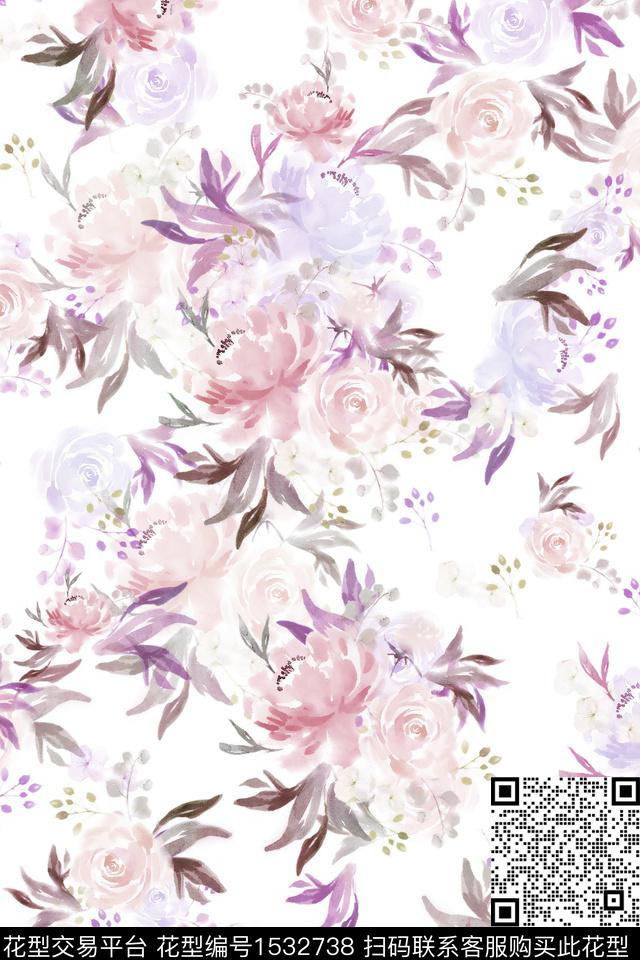花卉水彩数码华亿平台数码印花华亿平台下载（图片编号: 1532738） - 瓦栏（Walan）