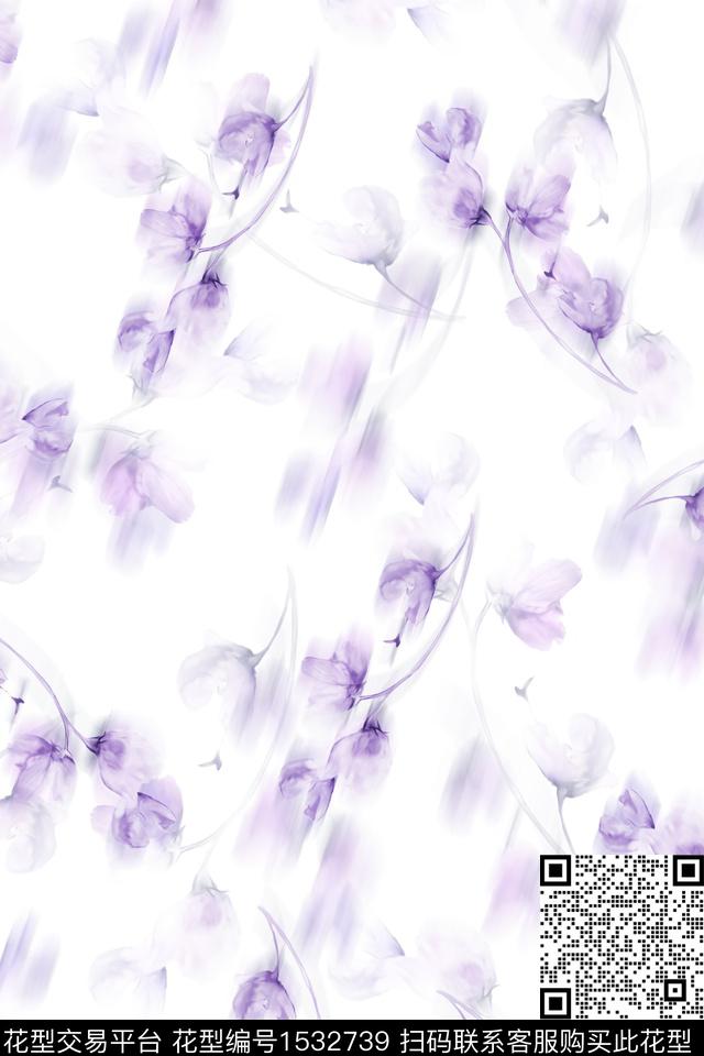 花卉模糊女装数码印花华亿平台下载（图片编号: 1532739） - 瓦栏（Walan）
