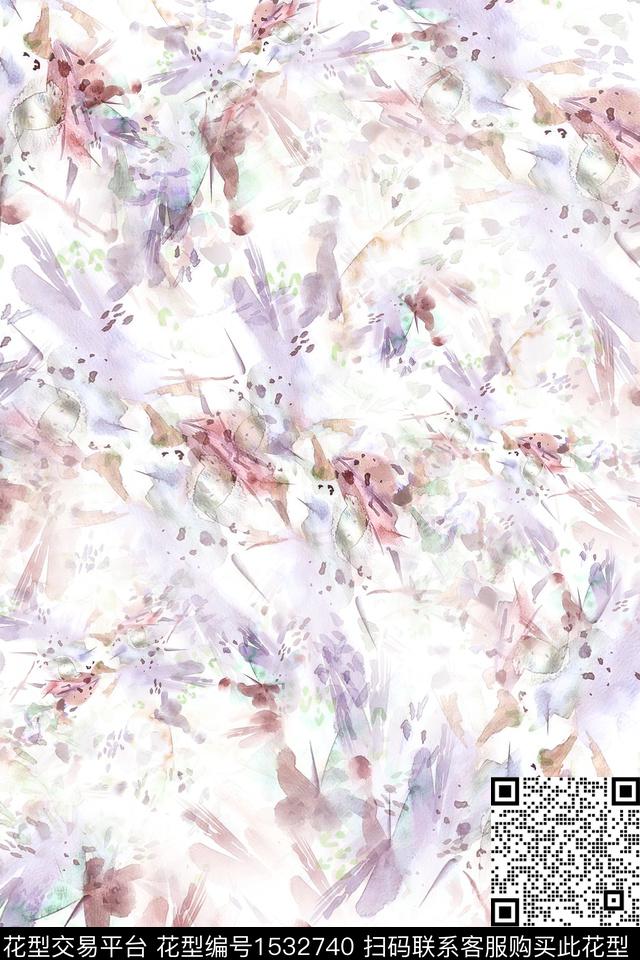 抽象肌理女装数码印花华亿平台下载（图片编号: 1532740） - 瓦栏（Walan）