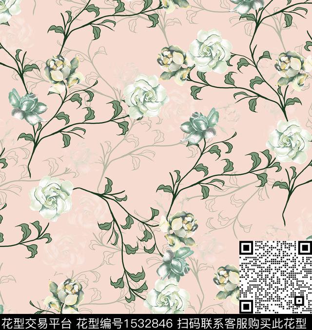 女装花卉连衣裙数码印花华亿平台下载（图片编号: 1532846） - 瓦栏（Walan）