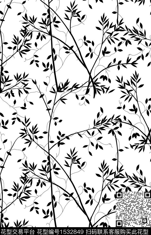 女装枝叶连衣裙数码印花华亿平台下载（图片编号: 1532849） - 瓦栏（Walan）