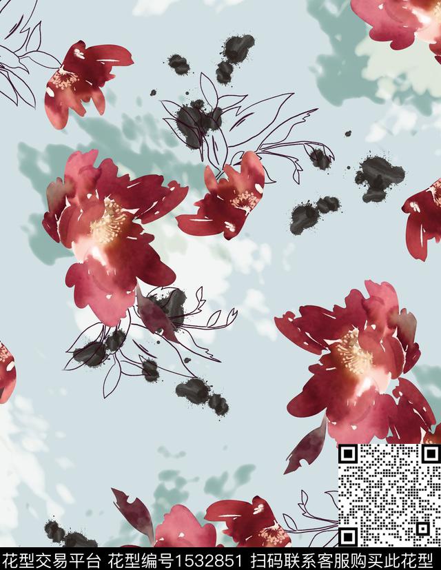 女装花卉连衣裙数码印花华亿平台下载（图片编号: 1532851） - 瓦栏（Walan）