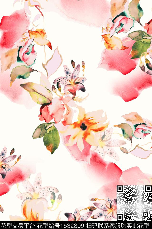 水彩花卉花卉清爽数码印花华亿平台下载（图片编号: 1532899） - 瓦栏（Walan）
