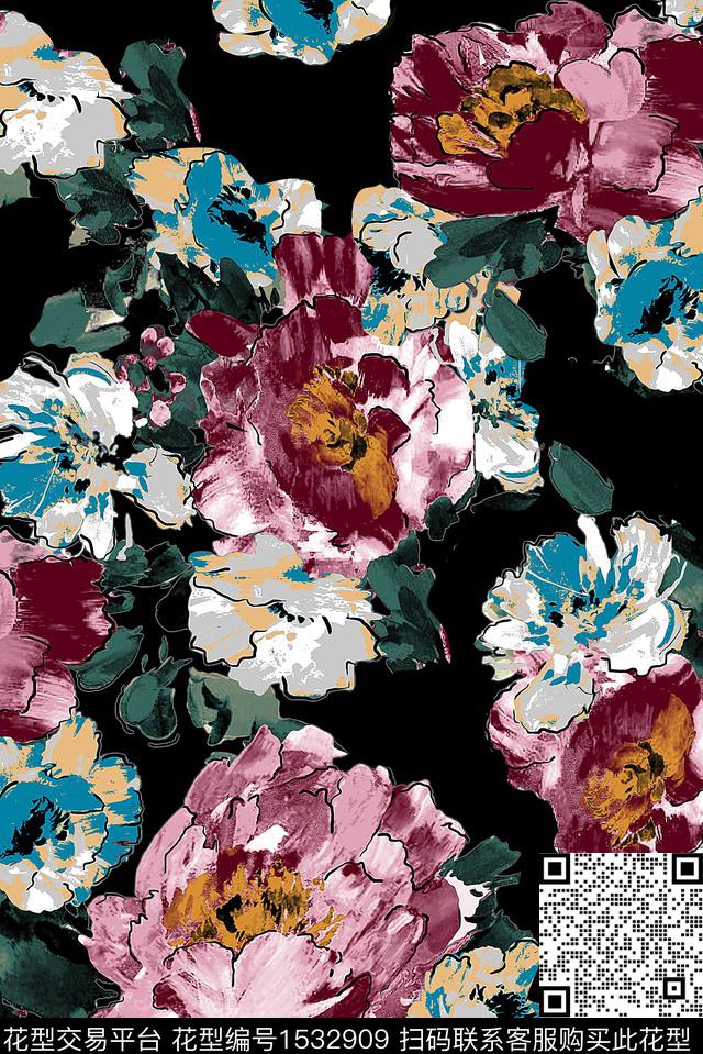 水彩花卉春夏华亿平台连衣裙数码印花华亿平台下载（图片编号: 1532909） - 瓦栏（Walan）