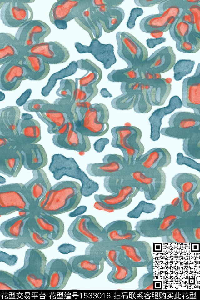 肌理水彩抽象数码印花华亿平台下载（图片编号: 1533016） - 瓦栏（Walan）