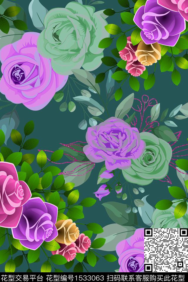 花卉平面花卉女装数码印花华亿平台下载（图片编号: 1533063） - 瓦栏（Walan）