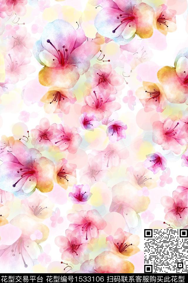 数码华亿平台水彩花卉数码印花华亿平台下载（图片编号: 1533106） - 瓦栏（Walan）