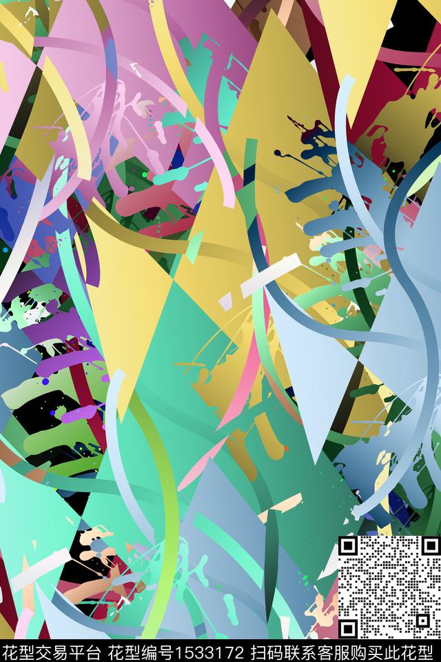 运动抽象男装休闲数码印花华亿平台下载（图片编号: 1533172） - 瓦栏（Walan）