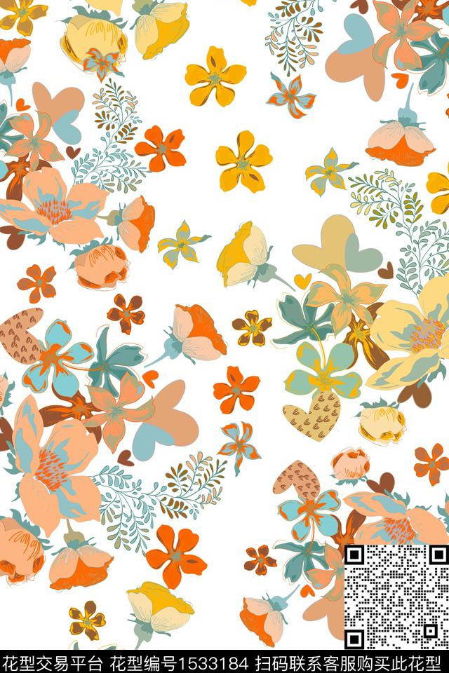 花卉平面花传统印花华亿平台下载（图片编号: 1533184） - 瓦栏（Walan）