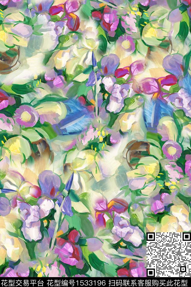 数码华亿平台手绘花卉数码印花华亿平台下载（图片编号: 1533196） - 瓦栏（Walan）