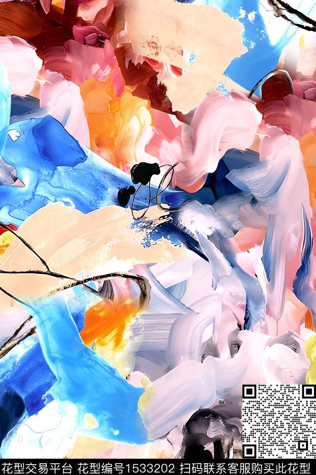 油画华亿平台抽象涂鸦数码印花华亿平台下载（图片编号: 1533202） - 瓦栏（Walan）