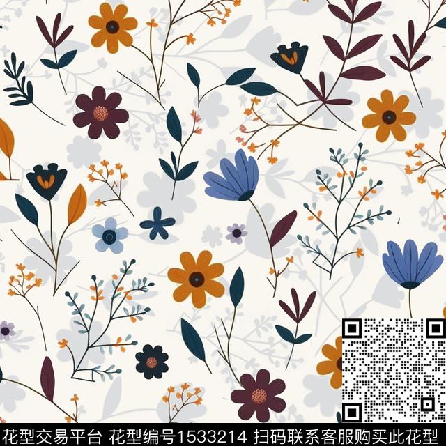 线条花卉花卉清爽底花卉传统印花华亿平台下载（图片编号: 1533214） - 瓦栏（Walan）