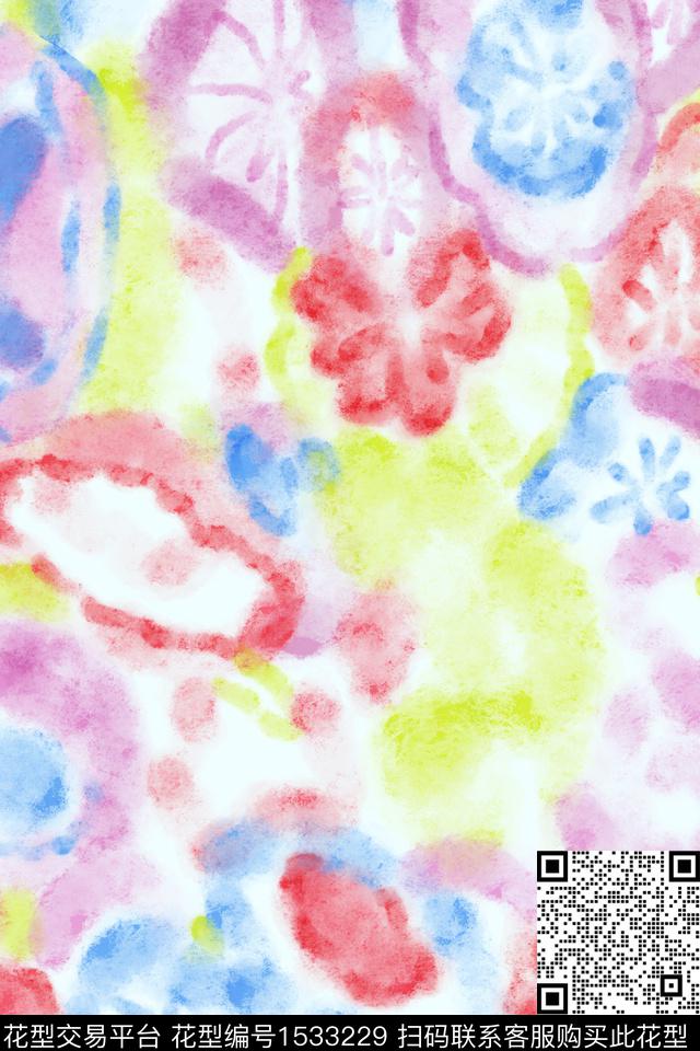 抽象花卉肌理抽象数码印花华亿平台下载（图片编号: 1533229） - 瓦栏（Walan）