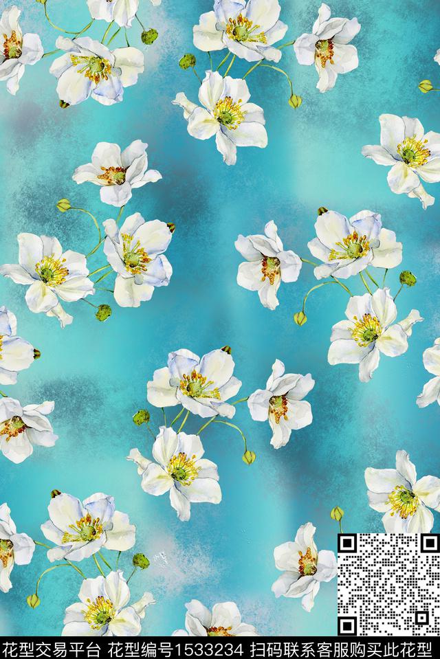 女装手绘花卉小碎花数码印花华亿平台下载（图片编号: 1533234） - 瓦栏（Walan）