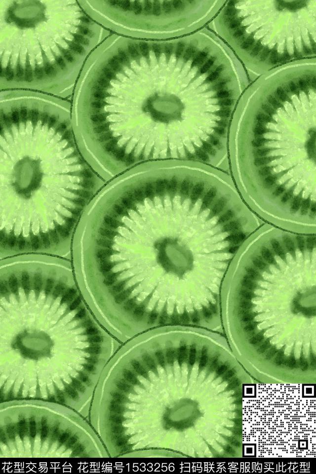 趣味水彩奇异果数码印花华亿平台下载（图片编号: 1533256） - 瓦栏（Walan）