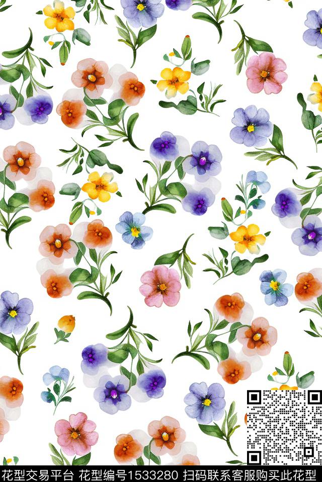 植物花卉清爽底花卉数码印花华亿平台下载（图片编号: 1533280） - 瓦栏（Walan）