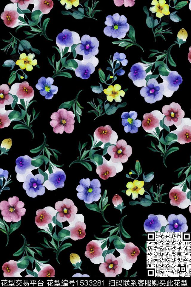 植物花卉清爽底花卉数码印花华亿平台下载（图片编号: 1533281） - 瓦栏（Walan）