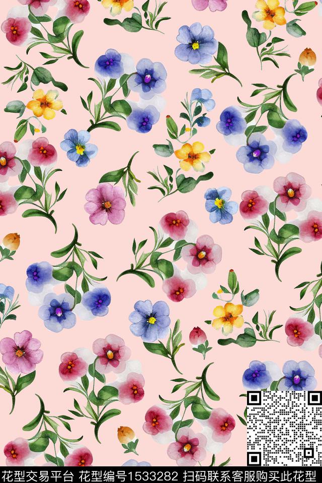 植物花卉清爽底花卉数码印花华亿平台下载（图片编号: 1533282） - 瓦栏（Walan）