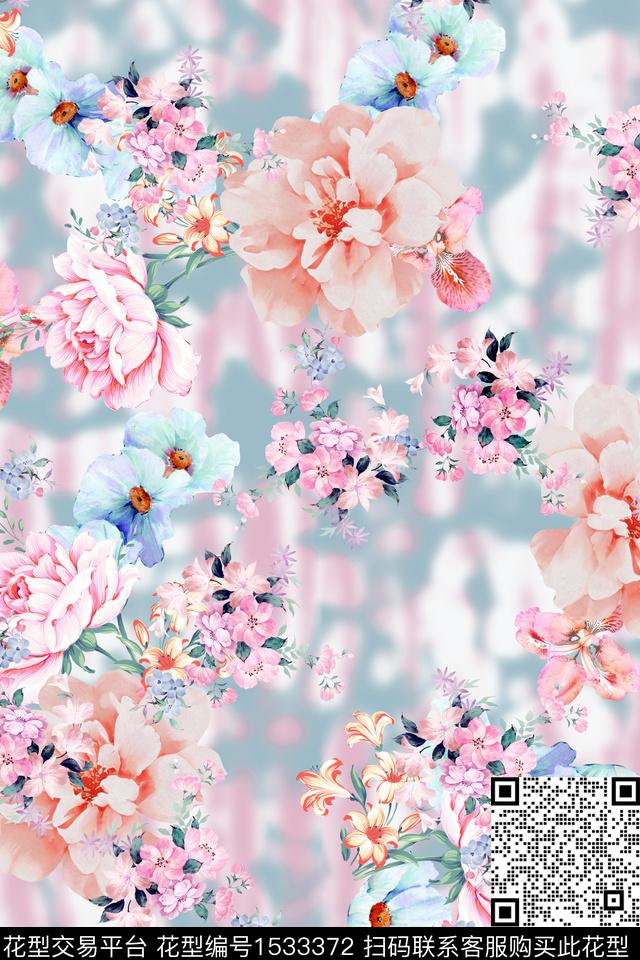 渐变满版散花数码华亿平台数码印花华亿平台下载（图片编号: 1533372） - 瓦栏（Walan）