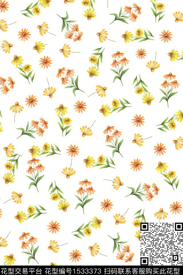 小清新花卉小雏菊数码印花华亿平台下载（图片编号: 1533373） - 瓦栏（Walan）