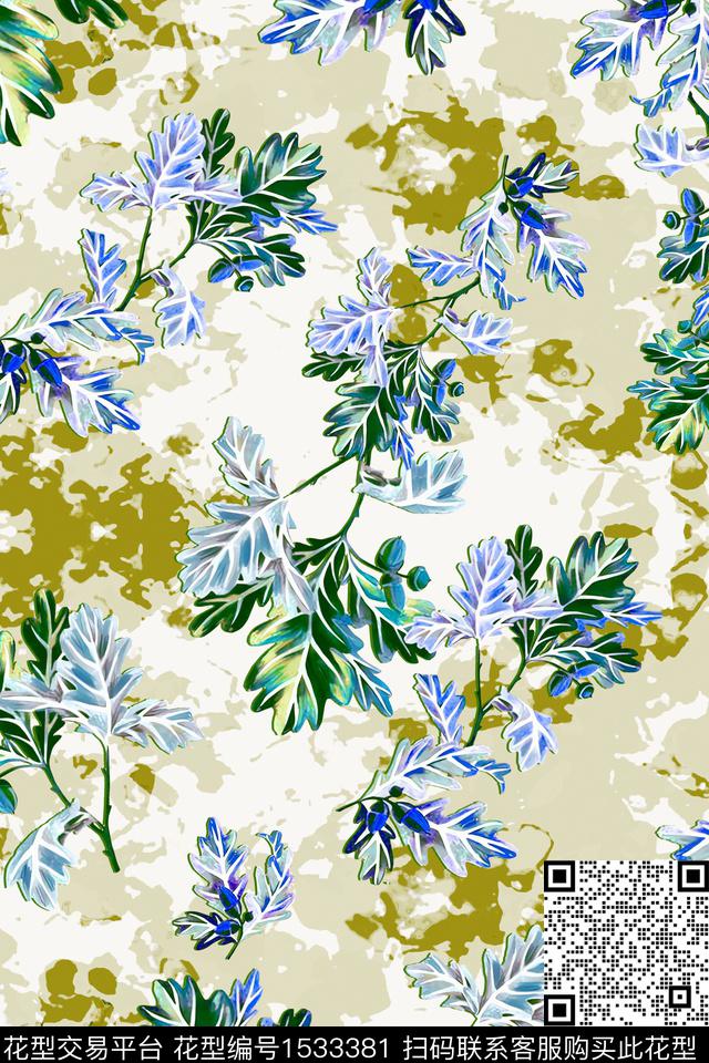 绿植树叶清爽数码印花华亿平台下载（图片编号: 1533381） - 瓦栏（Walan）