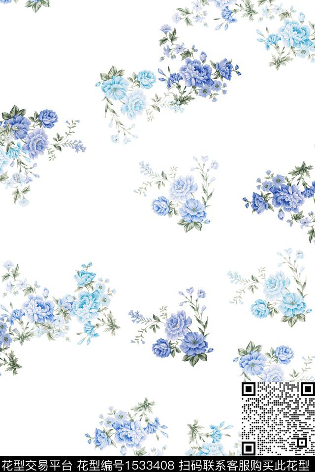 水彩花卉花卉春夏华亿平台数码印花华亿平台下载（图片编号: 1533408） - 瓦栏（Walan）