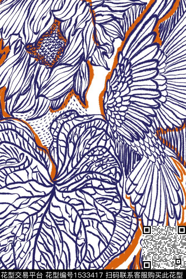 版画线条线条花卉数码印花华亿平台下载（图片编号: 1533417） - 瓦栏（Walan）