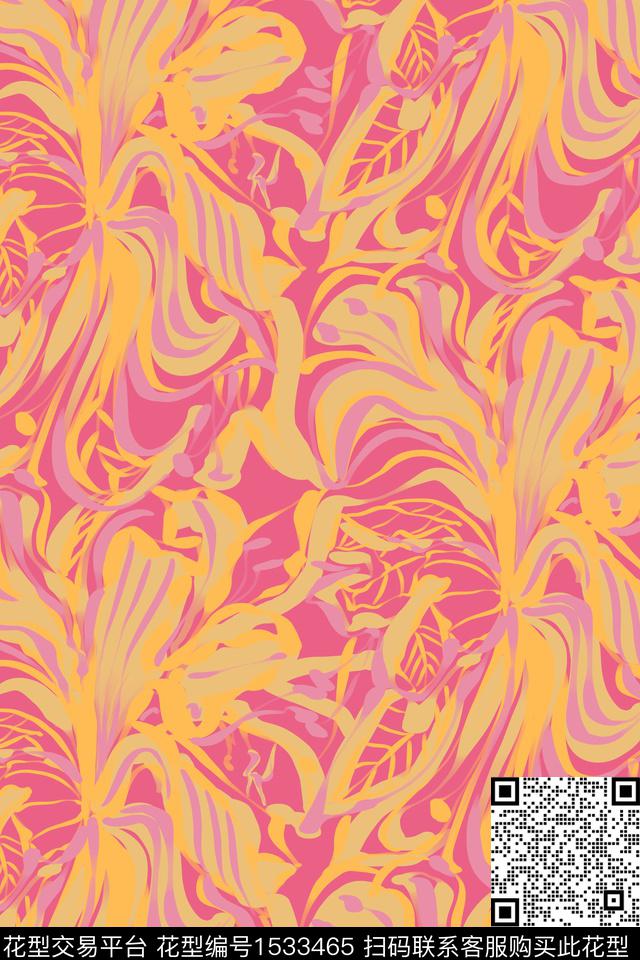 奢华少女抽象花卉数码印花华亿平台下载（图片编号: 1533465） - 瓦栏（Walan）