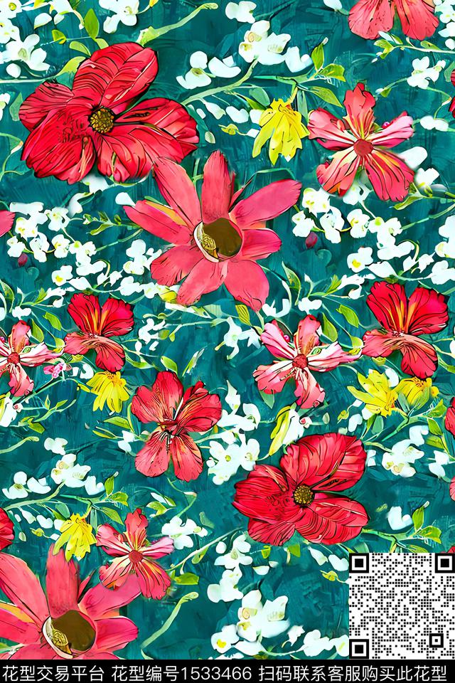 真丝花卉清爽数码印花华亿平台下载（图片编号: 1533466） - 瓦栏（Walan）
