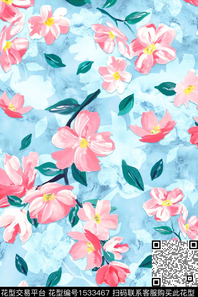 真丝花卉清爽数码印花华亿平台下载（图片编号: 1533467） - 瓦栏（Walan）