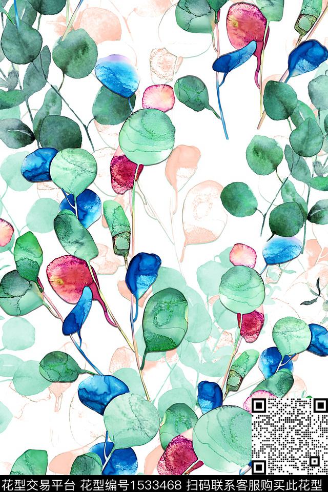 真丝绿植树叶数码印花华亿平台下载（图片编号: 1533468） - 瓦栏（Walan）