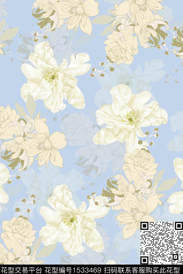 女装数码印花花卉数码印花华亿平台下载（图片编号: 1533469） - 瓦栏（Walan）