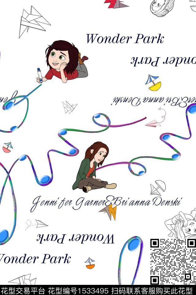 字母线条趣味数码印花华亿平台下载（图片编号: 1533495） - 瓦栏（Walan）