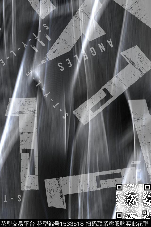 字母抽象男装满版花数码印花华亿平台下载（图片编号: 1533518） - 瓦栏（Walan）