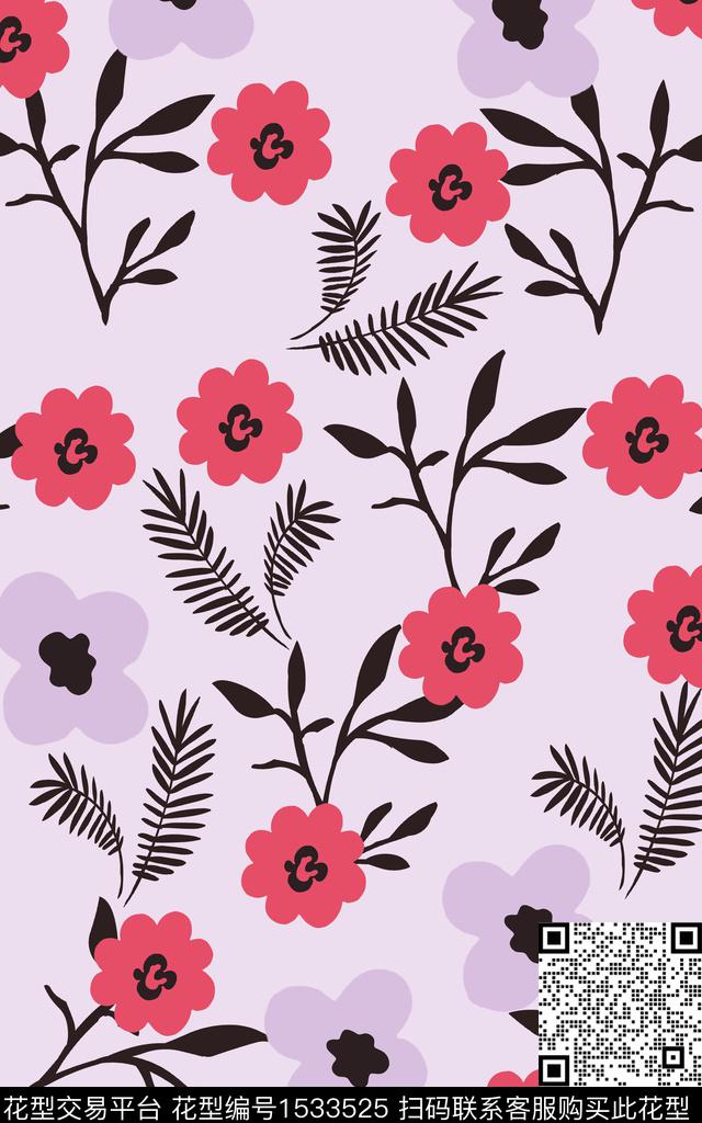 手绘花卉简约清爽底花卉数码印花华亿平台下载（图片编号: 1533525） - 瓦栏（Walan）
