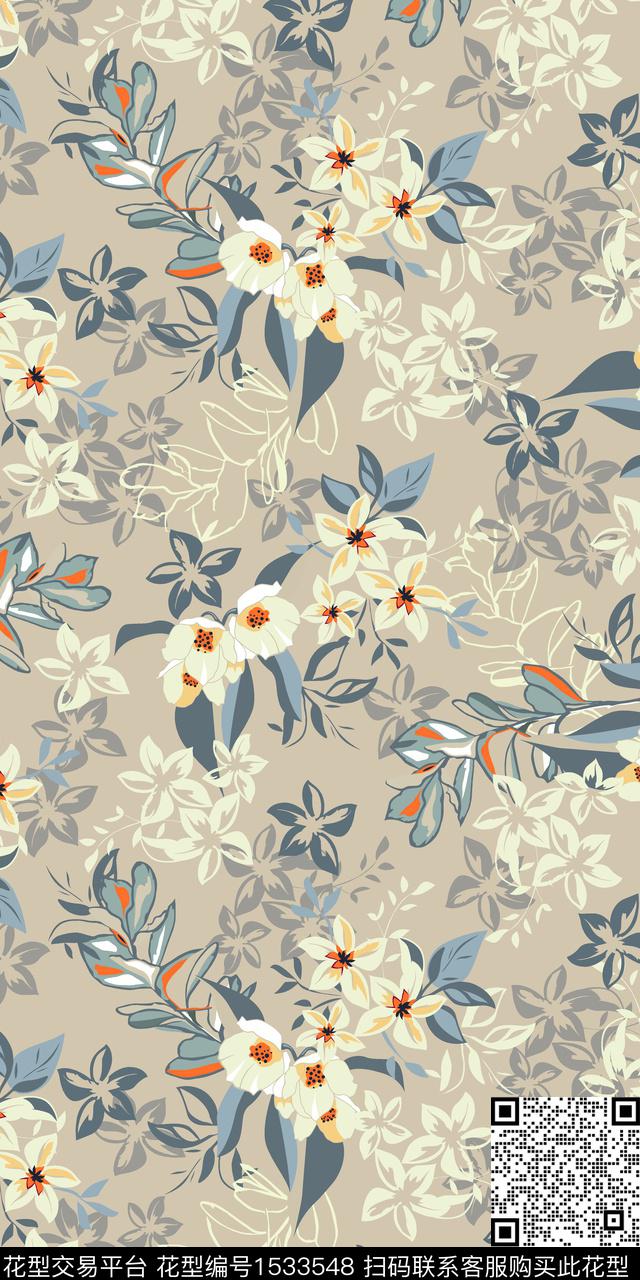 绿植树叶小碎花数码华亿平台数码印花华亿平台下载（图片编号: 1533548） - 瓦栏（Walan）