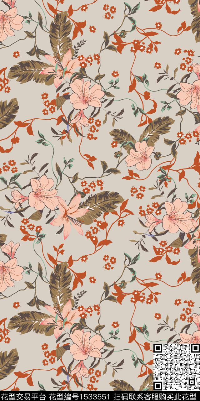 绿植树叶小碎花数码华亿平台数码印花华亿平台下载（图片编号: 1533551） - 瓦栏（Walan）