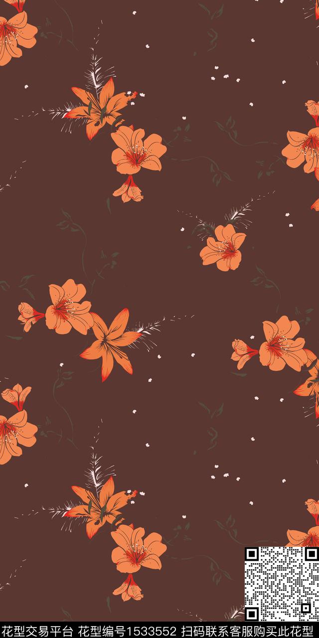 绿植树叶小碎花数码华亿平台数码印花华亿平台下载（图片编号: 1533552） - 瓦栏（Walan）