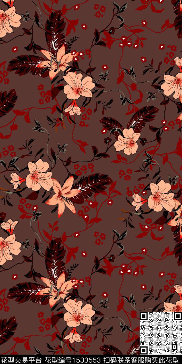 绿植树叶花卉数码华亿平台数码印花华亿平台下载（图片编号: 1533553） - 瓦栏（Walan）